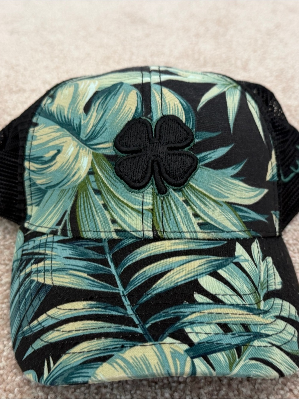 Black Clover Live Lucky Tropical Palm Trucker Hat Black Green Mesh Cap